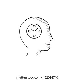 Human head with clock vector sketch icon isolated on background. Hand drawn Human head with clock icon. Human head with clock sketch icon for infographic, website or app. Human head with clock vector sketch icon isolated on background. Hand drawn Human head with clock icon. Human head with clock sketch icon for infographic, website or app.