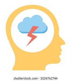 A human head with cloud and thunderbolt, concept of brainstorming