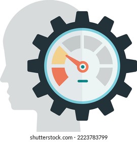 human head and cog illustration in minimal style isolated on background