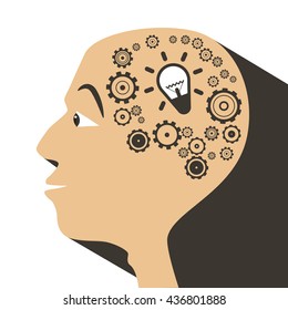 Human Head with Cogs - Gears and Bulb Icons