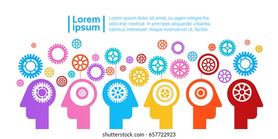 Human Head With Cogwheel Business Brainstorming Process Flat Vector Illustration