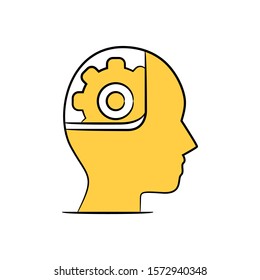 human head and cogwheel yellow hand drawn