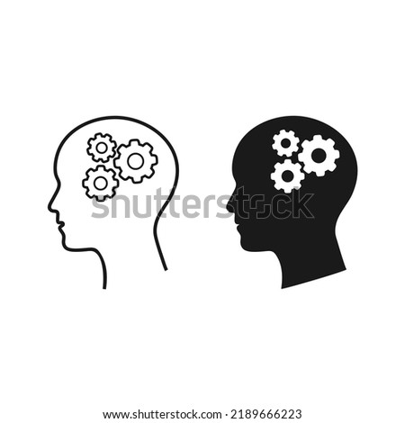 Human head with cogwheels inside icon. Artificial intelligence. Technology progress. Robot. isolated vector on white background