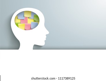 Human head with colorful sticks in the brain. Eps 10 vector file.