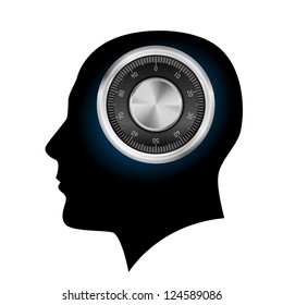 Human head with a combination lock. Illustration on white background