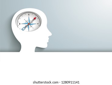 Human head with compass in the brain. Eps 10 vector file.