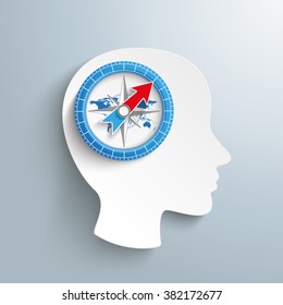 Human head with compass on the gray background. Eps 10 vector file.