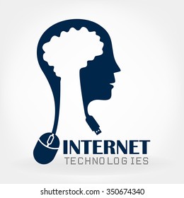Human head and the computer mouse. Internet technologies logo.