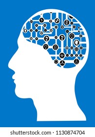 human head with connected network brain
