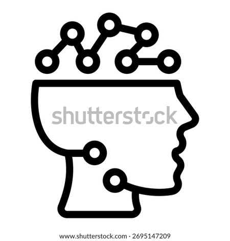 Human head with connections line icon, info tech concept. Vector graphics. Brain with neuron links, neural network sign on white background, outline style icon for mobile or web design