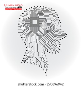 Human head. Cpu. Circuit board. Vector illustration. Eps 10