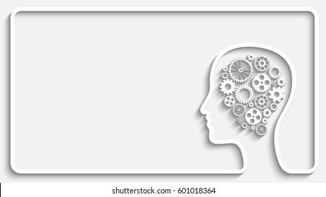 Human head creative frame with set of gears as a symbol work of brain, Eps10 vector background for your design