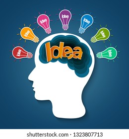 Human head creative idea brain icon. spark success in business. isolated blue background. vector illustration