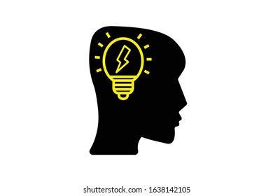 Human head Creative idea flat line icon. Brain in light bulb vector illustration. Thin sign of innovation, solution, education logo.