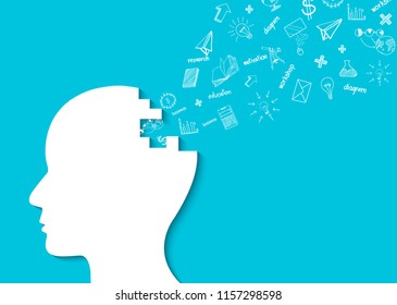 Human head creative idea icon. spark success in business. isolated blue background. vector illustration