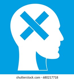 Human head with cross inside icon white isolated on blue background vector illustration