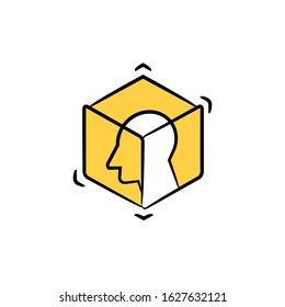 human head in cube icon yellow hand drawn theme