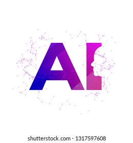 Human head cyber mind digital technology. Cyber brain logo future tech face, Robot artificial intelligence.