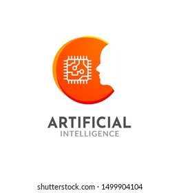 Human head cyber mind digital technology. Cyber brain logo future tech face, Robot artificial intelligence.
