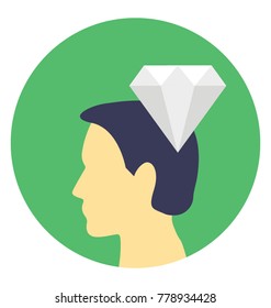 Human head with diamond, concept of perfect idea generation