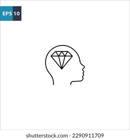 Human head with diamond outline icon Vector illustration