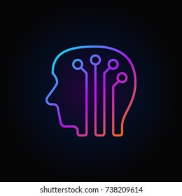 Human head with digital brain colorful icon - vector artificial intelligence outline sign or logo element on dark background