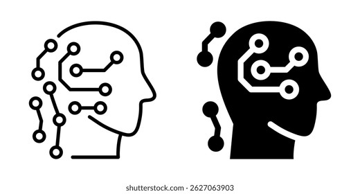 Cabeza humana con el icono del cerebro del circuito digital. Estilo lineal y de silueta.