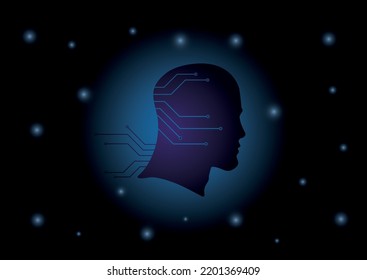 Cabeza humana con circuito digital incorporado. Ilustración vectorial de la inteligencia artificial