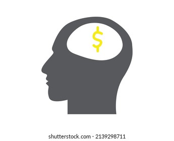 Cabeza humana con icono del símbolo del dólar símbolo símbolo símbolo símbolo símbolo de signo icono icono de diseño vector icono