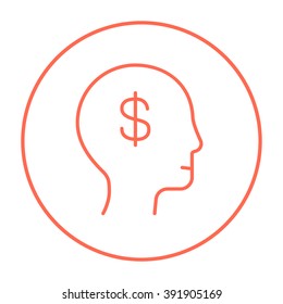 Human head with dollar symbol line icon.