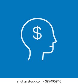 Human head with dollar symbol line icon.