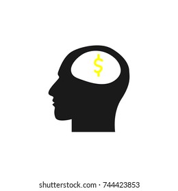 Human head with  Dollar symbol on white background
