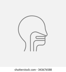 Human head with ear, nose, throat system line icon for web, mobile and infographics. Vector dark grey icon isolated on light grey background.