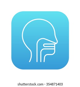 Human head with ear, nose, throat system line icon for web, mobile and infographics. Vector white icon on the blue gradient square with rounded corners isolated on white background.