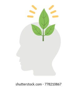 
A human head with eco plant concept of eco thinking flat icon
