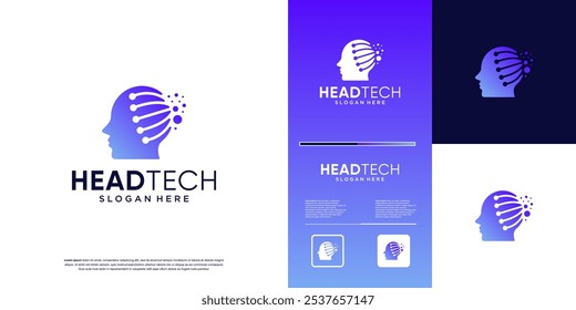 human head electrical network, modern technology, abstract style, logo design illustration.