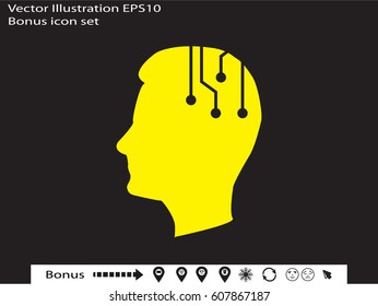 human head, an electronic circuit, icon, vector illustration eps10