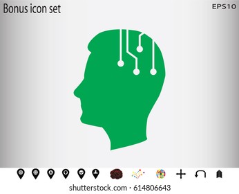 human head, an electronic circuit, icon, vector illustration eps10