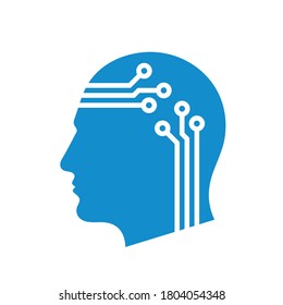 Diseño del logotipo de tecnología electrónica de cabeza humana. Signo de icono de concepto de comunicación de conexión de red. cerebro digital inteligente. Ilustración vectorial. 