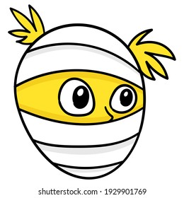 human head emoticon completely wrapped in bandage. cartoon emoticon. doodle icon drawing, vector illustration