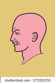 Cabeza humana, emociones humanas - ilustración vectorial, diseño lineal. Perfil. Emociones humanas: ira, molestia, agresión.