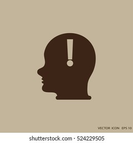 Human head with exclamation mark. icon warning, Modern man