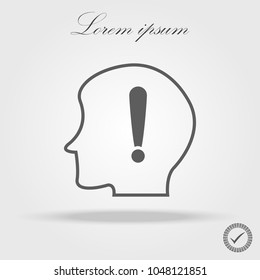 Human head with exclamation mark symbol on white