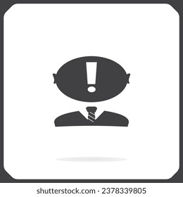 Human head with exclamation mark symbol on white