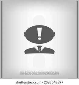 Human head with exclamation mark symbol on white