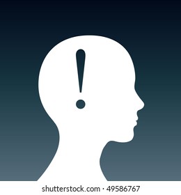 Human head with exclamation mark symbol. "idea" concept.