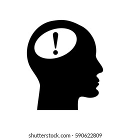 Human head with exclamation mark symbol on white