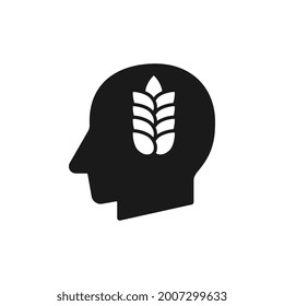 Human head with farm wheat ears black sign silhouette vector illustration