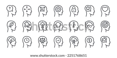 Human head and feelings related editable stroke outline icons set  isolated on white background flat vector illustration. Pixel perfect. 64 x 64.