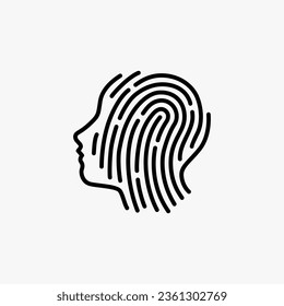 human head fingerprint biometric security tech logo vector icon illustration